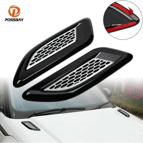POSSBAY 1 Pair Car Exterior Hood Air Vent Outlet Stickers Black Wing Trim Car styling For Land Rover Freelander 2 2007-2014