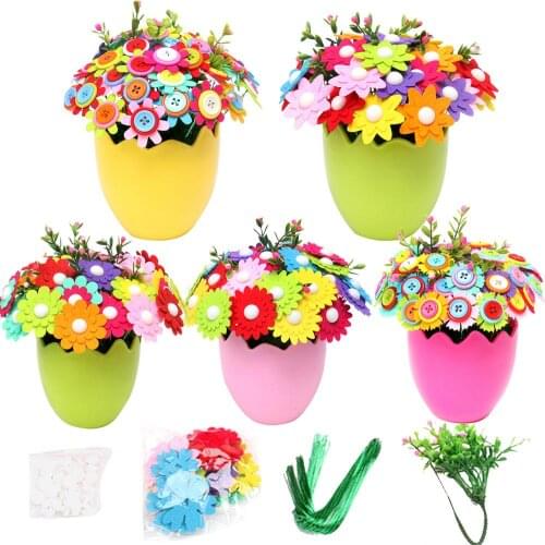 Artificial Flower 3D Puzzle Educational Toy Intelligence Kindergarten Button Sunflower Bouquet DIY Button Flower Vase Art Crafts