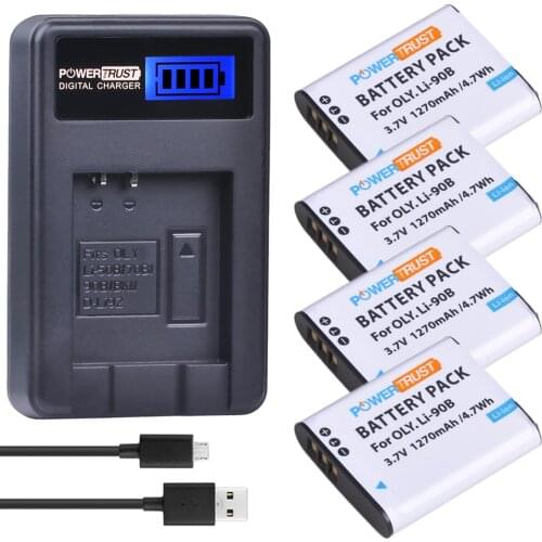 4 Pack LI-90B LI 90B LI90B LI-92B Camera Battery + LCD USB Charger for Olympus Tough TG-1 iHS TG-2 iHS TG-3 TG-4 SH50 iHS SH60