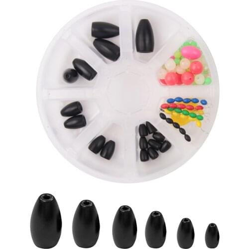 48pcs Bullet black Tungsten Fishing Sinker For Texas Rig Worm lure fishing Weights Set With float stopper for fishing tools
