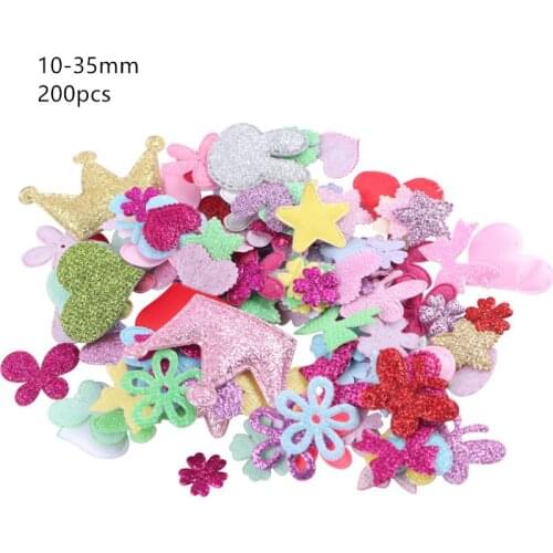 AHB 200pcs Mixed Padded Glitter Felt Appliques Cartoon Cute Images DIY Crafts Supplies Wedding Party Headwear Decoration