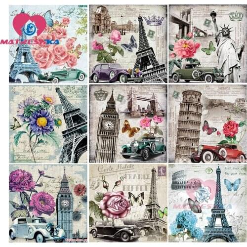 DIY 5d diamond painting diamond embroidery flowers pictures of flowers postcard flowers Paris landscape DIY diamond mosaic sale
