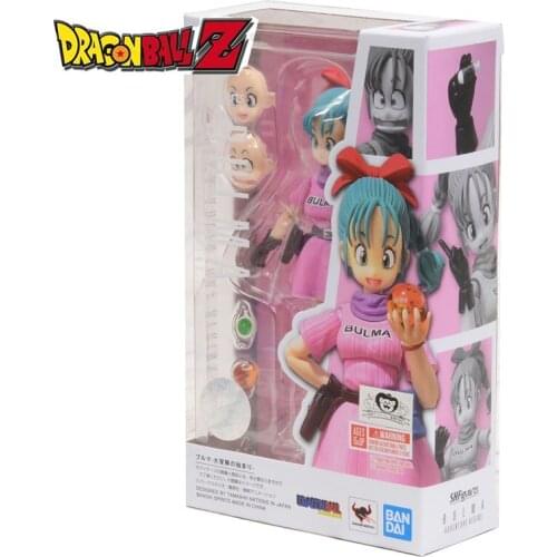 BANDAI SHF Anime DRAGON BALL Son Goku Bulma Pink skirt 9 Capsule locomotive PVC Collection Model Toy Anime Figure Toys For Kids