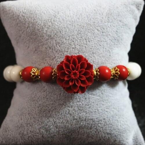 Beauty 8mm round shell flower pendant red cinnabar beads fashion women wholesale retail bracelet jewelry B820