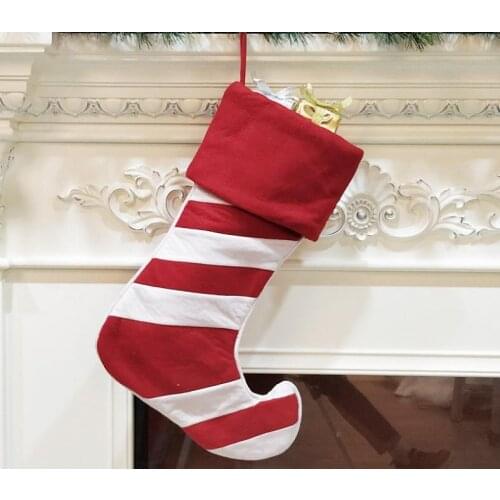 Large Chirstmas Decoration Stocking Stripe Christmas Sock Gift Bag Christmas Tree Decoration Hang Storage Bag Party Supplies SN