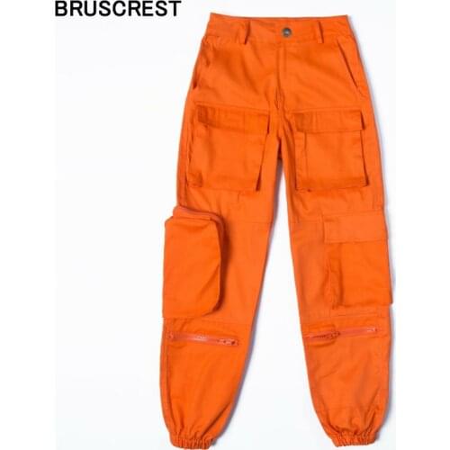 Vintage ladies black cargo pants women pockets loose pants joggers baggy trousers women korean streetwear