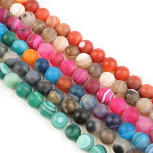 Polish Round Matte Frosted Red Black Green Purple Agates Natural Stone Beads Amazonite Loose Beads for Bracelet Jewelry Making