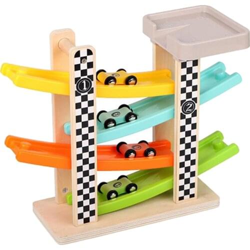 Kids Montessori Wooden Ladder Gliding Car Wooden Car Toys Educational Toys Model Vehicles Slide Toy for Children Gift