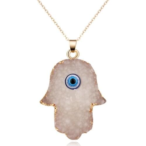 Ethnic white resin hand Evil eyes Pendant Necklace For Women Long Chain Natural Stone Necklace Female Turkish Jewelry wholesale