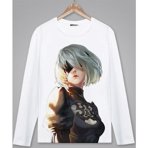 NieR: Automata Cosplay T Shirt Anime 2B YoRHa No.2 Type B Cartoon Print T-Shirt Spring Autumn Long Sleeves Casual Top Tee