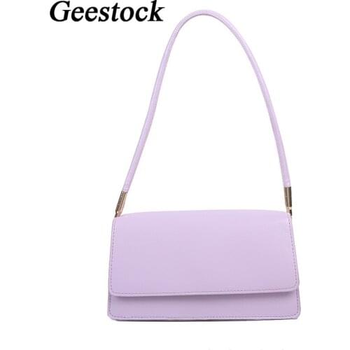 Geestock Women Shoulder Bag for PU Leather Designer Armpit Bags Female Solid Color Baguette Simple Handbag