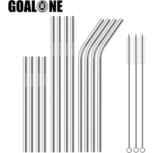 GOALONE 4Pcs/Set Reusable Drinking Straw 304 Stainless Steel 6mm Metal Straw with Cleaner Brush Cocktail Accessories Wholesale
