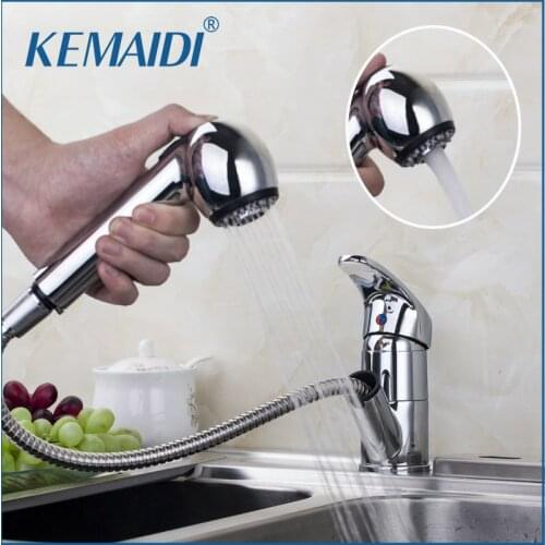 KEMAIDI Two Function Kitchen Polished Chrome Brass Double Spouts 360 Degree&Pull Out Kitchen Faucet Kitchen Tap Sink Mixer 8401