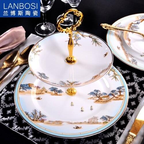 Creativity of Ceramic Fruit Plate Living Room Modern Afternoon Tea Dessert Frame High-grade Cake Basket Double-decker Dry Fruit