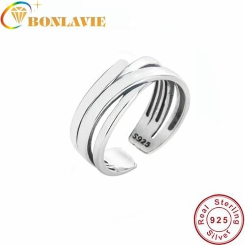 BONLAVI S925 Sterling Silver Wrapped ring multi-layer wrapped irregular retro-made silver open finger ring crossing