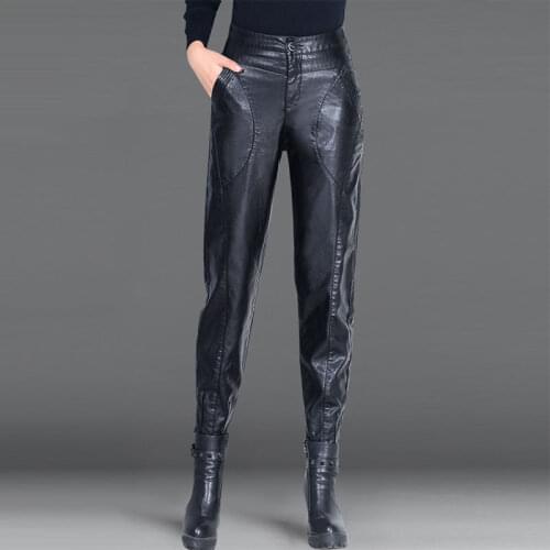 Leather pants with crotch zipper leather pants women 2019 new high waist harem pants female autumn Korean loose trousers