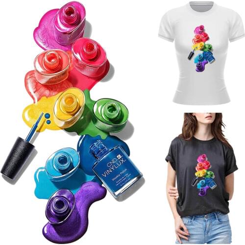 Nail Polish Iron On Patches For Clothing Color Art Thermal Stickers Heat Transfer For T-shirt Hoodies Bags Iron-On Patches Diy