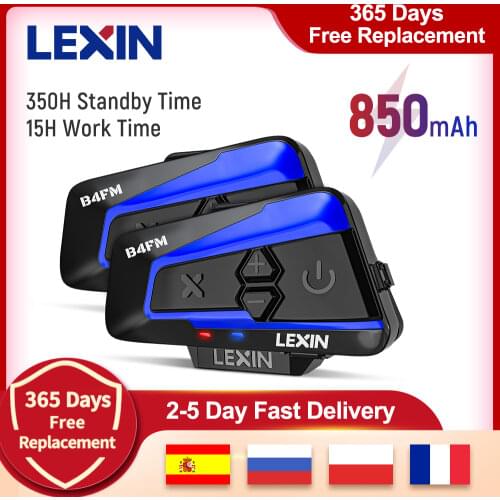 Lexin Motorcycle Bluetooth Helmet Headset Intercom 4 Riders 1600M Wireless BT Intercomunicador Moto B4FM Intercomunicadores de casco