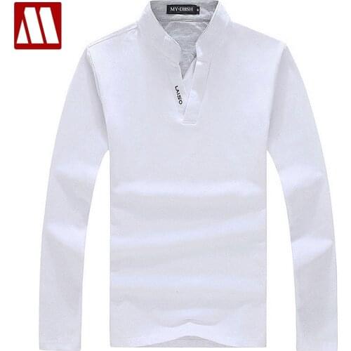 Big size S-5XL 2021 Mens fashion boutique cotton leisure stand collar long sleeve Polo shirts Male pure color v-neck Polos Shirt
