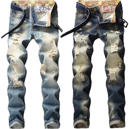 2020 plus size jeans men cotton hip hop jeans in mens with holes ripped blue brand men slim jeans denim biker pants hommes