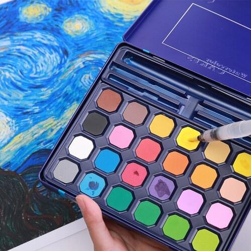 12/24 Color Solid Watercolor Paint Set Portable Metal Box Watercolor Pigment for Beginner Drawing Watercolor Paper Supplies