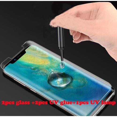Nano Liquid Full Glue 2pcs Tempered Glass&2pcs Glue&1pcs UV Light for Huawei P20 Pro Mate 20 Pro Mate 20 Lite Screen Protector