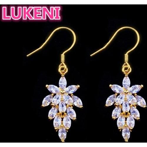 New korean version Shiny zircon Leaves s925 sterling silver ear hook Pendant earring womens fashion jewelry free shipping