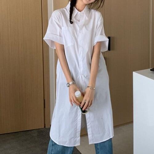 2021 Summer New Fashion Retro Style Medium Length Shirt Skirt Womens Nightdress Short Sleeve A-line Skirt Nightgown Home Dress