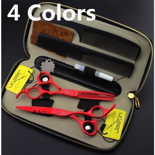 346# 4Pcs Suit Hairdressing Scissors 6'' 17.5cm Purple Brand Jason TOP GRADE 440C Cutting Scissors Thinning Shears Hair Scissors