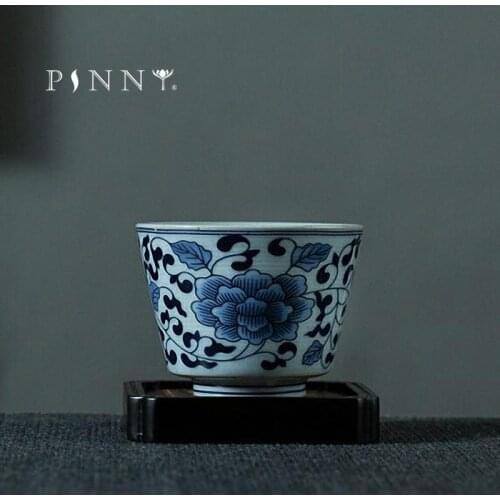 PINNY 95ML Blue And White Porcelain Teacup Retro Ceramic Chinese Kung Fu Tea Cup Pigmented Heat Resistant Tea Bowl