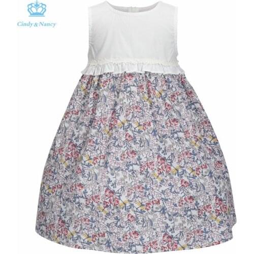 Cindy&Nancy New Summer Girls Cute Floral Printed O-neck Sleeveless Bow 1-6yrs Patchwork Cotton Woven Princess Casual Dresses