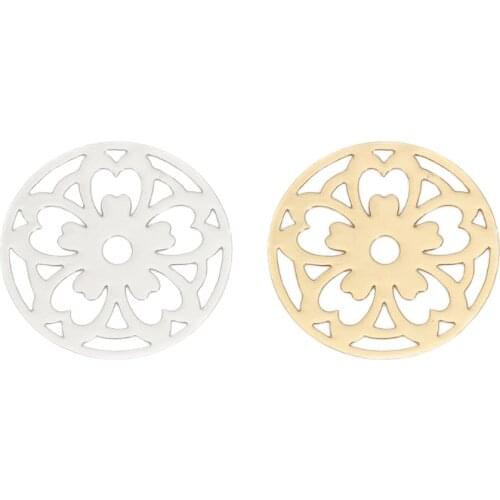 DoreenBeads Fashion Iron Based Alloy Filigree Stamping Connectors Round Silver Color Gold Flower Jewelry DIY 22mm Dia, 10 PCs