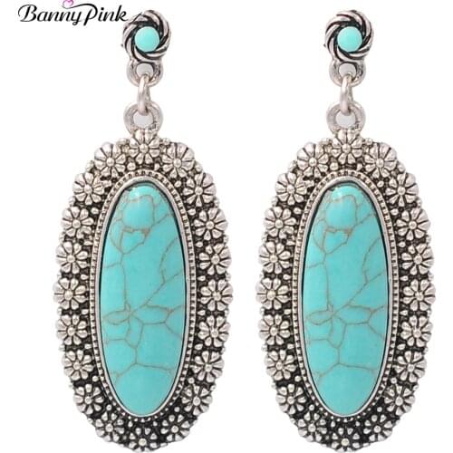 Banny Pink Vintage Flower Statement Studs Earrings For Women Ethnic Synthetic Stone Geo Pendant Post Earrings Indian Earrings