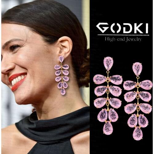 GODKI Spring SAUDI ARABIA Dangle Earring for Women Wedding Cubic Zirconia Dubai Bridal Earring Party Fashion Jewelry