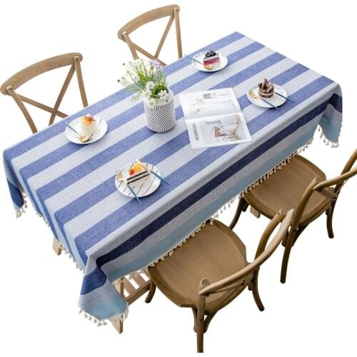 Cotton linen blue white striped tablecloth kitchen living room dining table cloth rectangular table cover