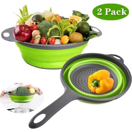 Foldable silicone food container sieve colander drain basket fruit and vegetable with handle strainer kitchen accessories