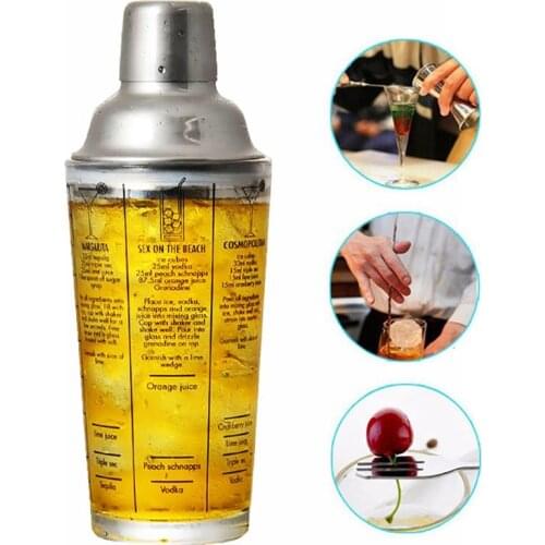 Stainless Steel Glass Cocktail Shaker Mixer Wine Martini Boston Shaker For Bartender Drink Party Bar Tools 400ML