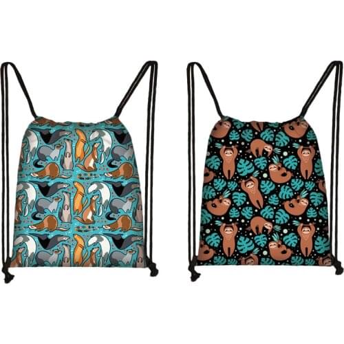 Cute Animal Mink Skunk Sloth Print Drawstring Bag Ladies Storage Bag Women Shopping Bags Teenager Boys Girls Backpack Bookbag