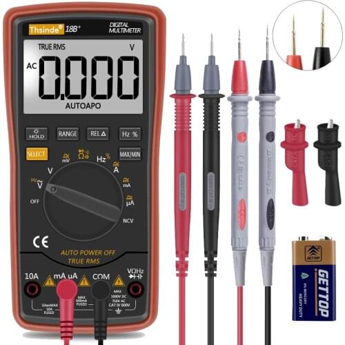 Thsinde 3 5/6 Auto Ranging Digital Multimeter TRMS 6000 with Alligator Clips Test Leads AC/DC Voltage/Account NCV Amp Ohm Diode