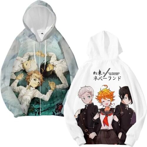 Anime The Promised Neverland Zip Up Women/Men Hoodies Sweatshirts Emma Norman Ray Cosplay Zipper Hooded Jacket Male Tracksuit