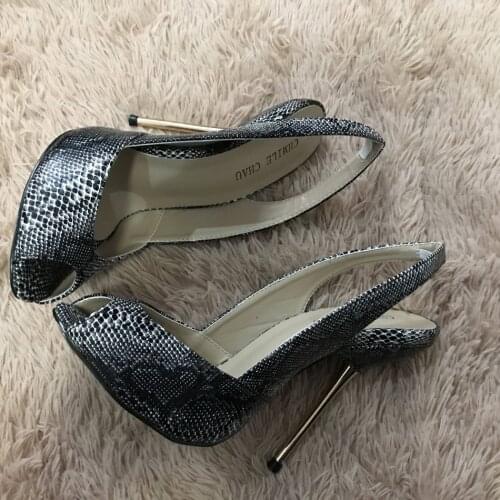 Sexy Black Snakeskin Sandals High Heel Dress Party Women Sandals Summer New Peep Toe Sling Back Stiletto Fish Mouth 11cm Heels