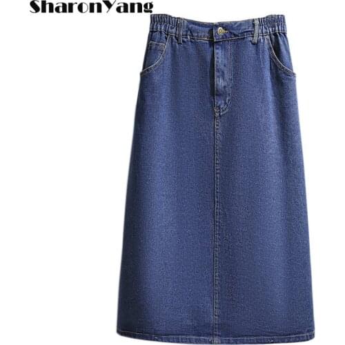 Knee Length Denim Skirt Women Streetwear Casual Pocket High Waist Straight Jeans Skirt for Women Plus Size 4XL 5XL 6XL
