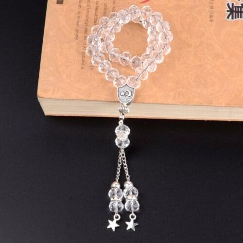 Women Men Tasbih Jewelry Handmade Bracelet 33 Prayer Beads Islamic Muslim 10mm Faceted White Crystal Bead Gifts Hombres Bileklik