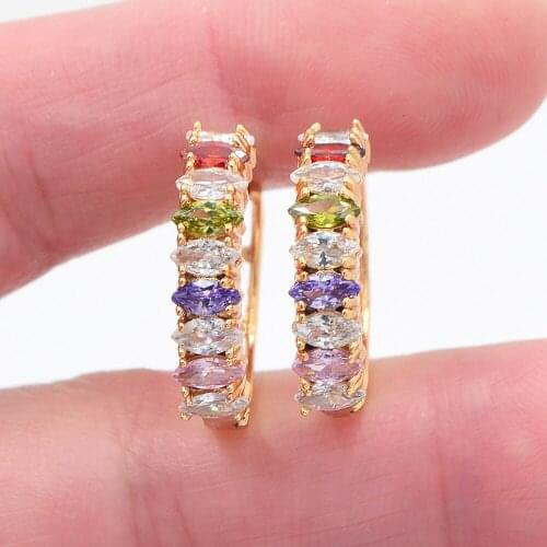 Women Fashion Multicolor Cubic Zirconia CZ Huggie Hoop Earrings Jewelry