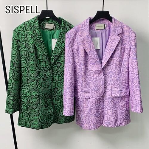 SISPELL Hit Color Blazer Coat For Female Print Snake Skin Lapel Collar Long Sleeve Loose Women’s Casual Coat Streetwear Tide