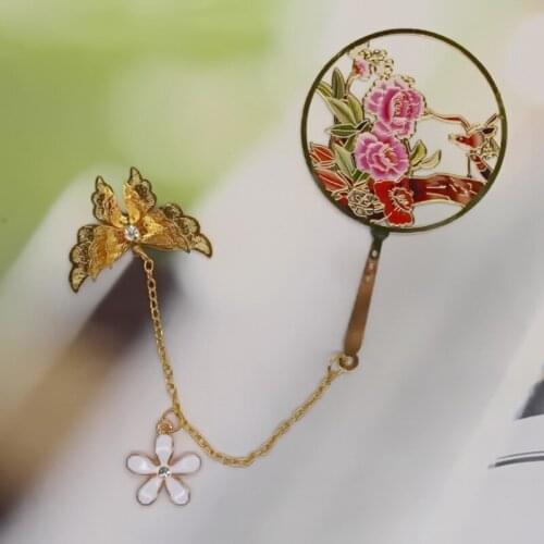 1pc Kawaii Peony Flower Butterfly Pendant Bookmark Cute Metal Pendant Pattern Book Mark Page Folder Decor Office School Supplies