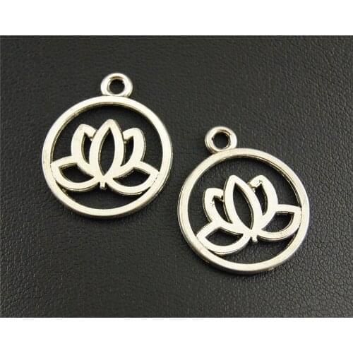 10 Pcs Silver Color Round Lotus Flower Charms Connectors Jewelry Making DIY Handmade Craft 20x24mm A1201