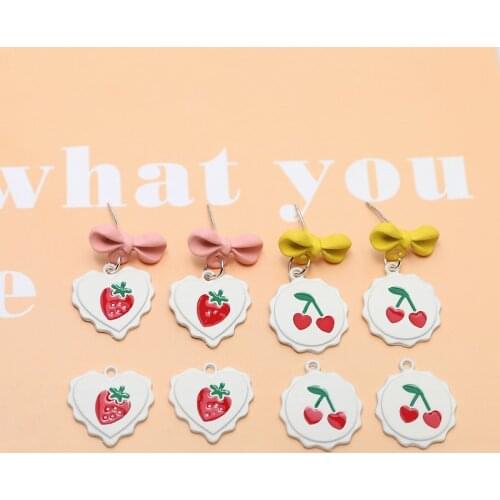 10pcs Cherry Strawberry Metal Charms Earring Bracelet DIY Jewelry Making