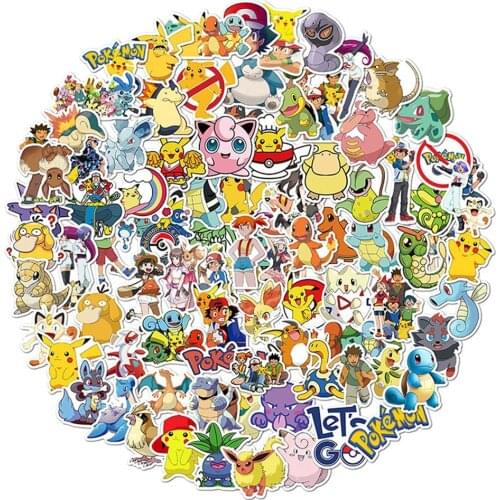 100Pcs TAKARA TOMY pokemon Stickers Cool Cartoon Pikachu Skateboard Guitar Laptop Luggage Helmet Waterproof Sticker Kid Toy Gift
