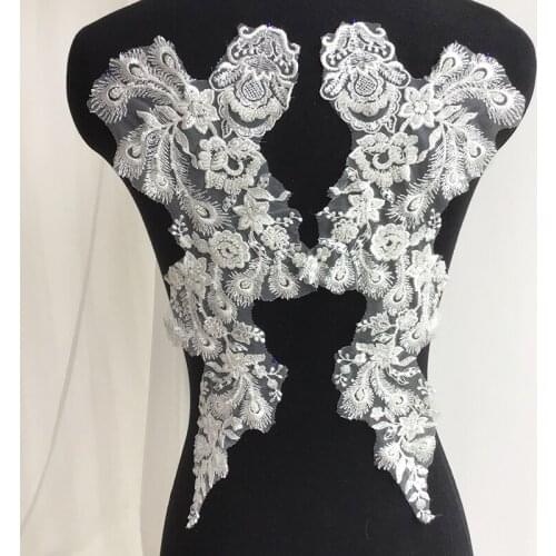 2PCS/1pair Phoenix Flower Luxury Beaded Wedding Dresses Accessories Decorative Sequin Applique RS2571